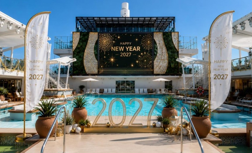 Оформление палубы бассейна с цифрами 2027